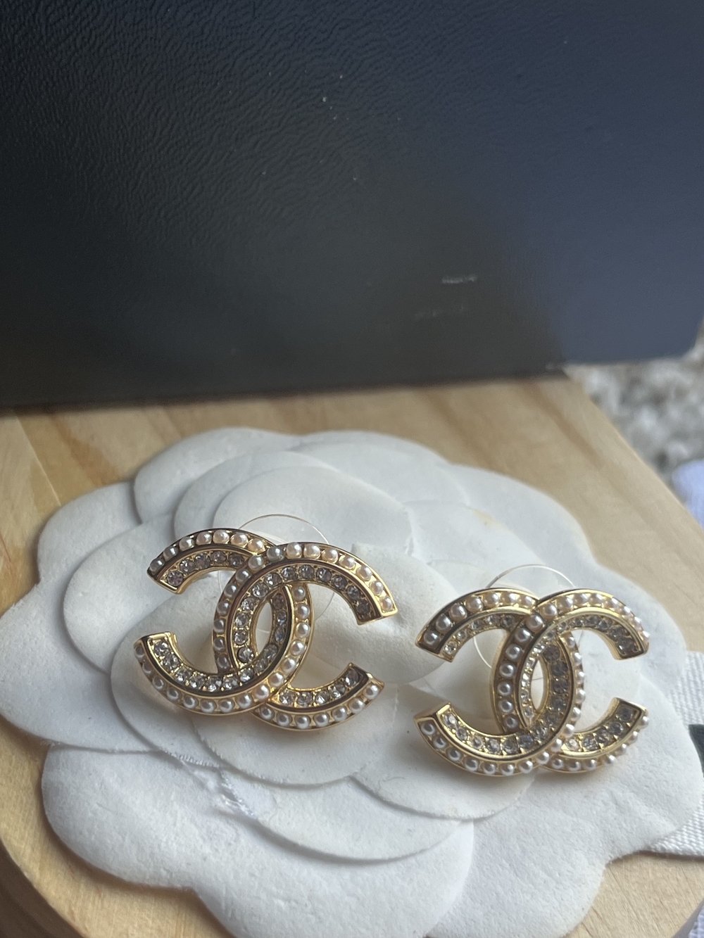 Authentic Vintage Chanel Gold Tone Crystal Earrings - Picture 2 of 6
